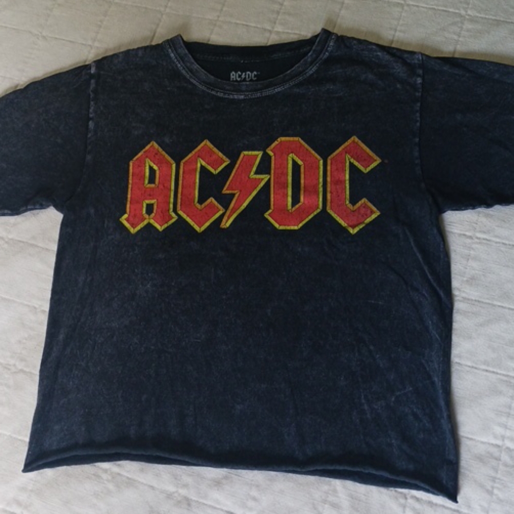 AC/DC Woman's Black Crop Top Tee with Red and Yellow Logo
